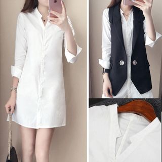Đầm suông sơ mi trắng nhẹ nhàng xuống phố cá tính 131