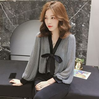 Áo voan phôm rộng siêu mõng tôn eo nơ cuột ở ngực dễ thương 104