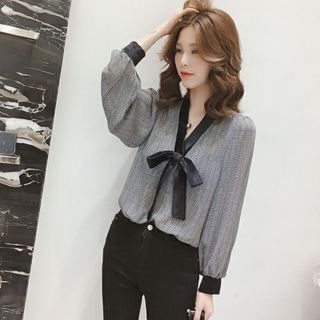 Áo voan phôm rộng siêu mõng tôn eo nơ cuột ở ngực dễ thương 104
