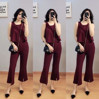 set bộ áo kèm quần ống loe thời trang