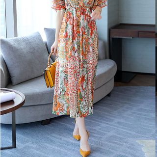 ĐẦM KIỂU MAXI DẠO PHỐ ĐI BIỂN ĐẦM XÒE NHÚN EO TAY LOE IN HỌA TIẾT D1584 285