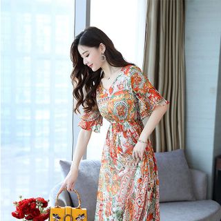 ĐẦM KIỂU MAXI DẠO PHỐ ĐI BIỂN ĐẦM XÒE NHÚN EO TAY LOE IN HỌA TIẾT D1584 285