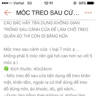 MÓC TREO QUẦN ÁO SAU CỬA