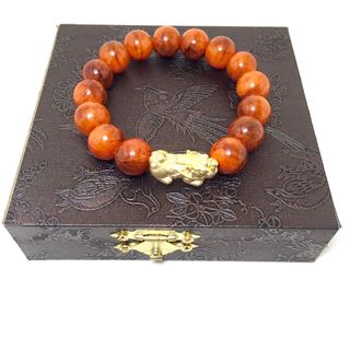 Vòng tay huyết long mix tỳ hưu bạc ta mạ vàng 18k