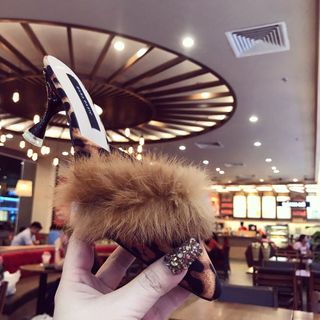 Dép cao gót beo đính lông sang chảnh