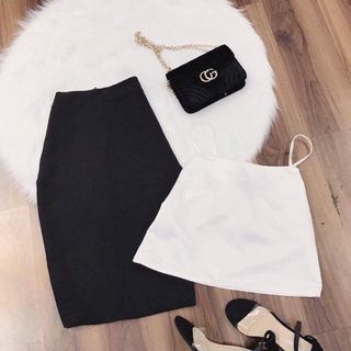 Set áo 2 dây váy bút chì