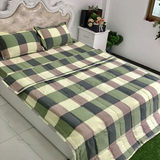 Bộ chăn ga gối đũi cotton mềm mịn kt 1m8x2m