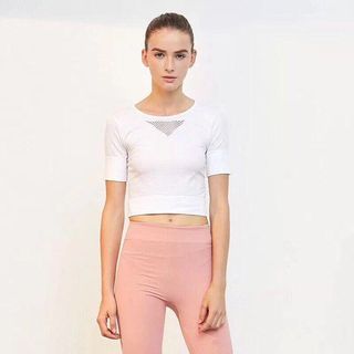 Áo tập croptop tay lỡ lưới lưng