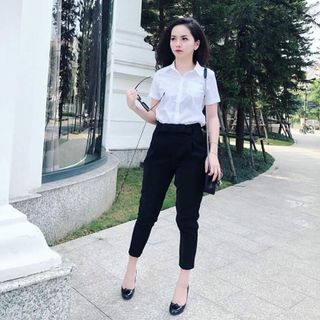 quần tây baggy đen phối nơ