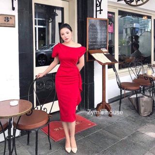Đầm bèo đỏ trễ vai