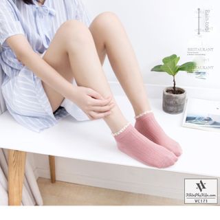 Vớ Tất Nữ Màu Hồng Nude Sọc Phối Cổ Ren - Mã VC171 giá sỉ