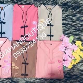Mẫu đồ đi chùa cổ tàu sen thêu KÈM HÌNH THẬT