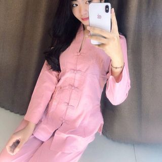 Mẫu đồ đi chùa bà lai màu hồng baby