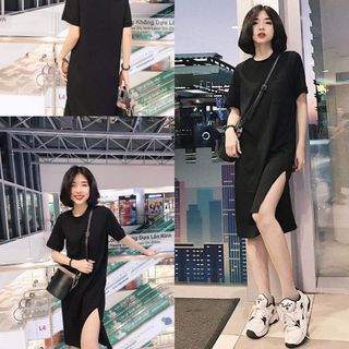 đầm xuông xẻ tà có túi