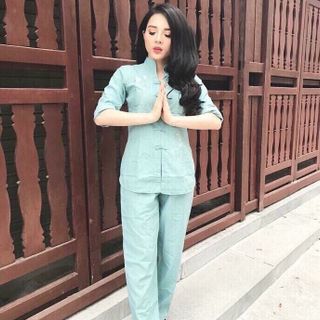 Mẫu đồ đi chùa cổ tàu xanh ngọcKÈM HÌNH THẬT