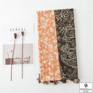 Khăn Choàng Cổ Họa Tiết Thổ Cầm Xám Phối Hoa Cam - Cotton Viscose - 180x90cm - Mã KC125 giá sỉ