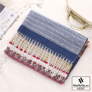 Khăn Choàng Cổ Len Họa Tiết Boho Thổ Cẩm Màu Xanh Đỏ - 190x65cm - Mã KE007 giá sỉ