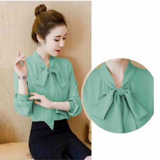 Áo Sơ Mi Cổ Nơ Tay Bo Phồng Công Sở