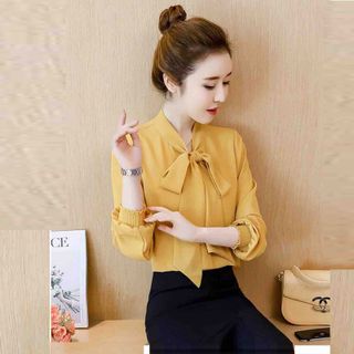 Áo Sơ Mi Cổ Nơ Tay Bo Phồng Công Sở