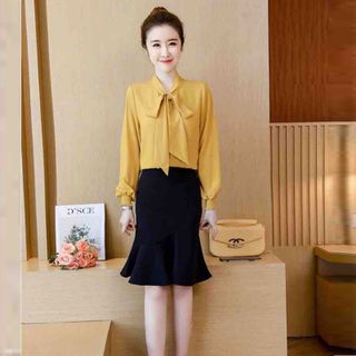 Áo Sơ Mi Cổ Nơ Tay Bo Phồng Công Sở