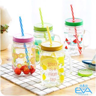 Bộ 4 Ly Quai Thuỷ Tinh In Hình Trái Cây 450 Ml
