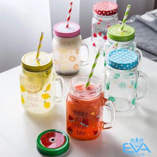 Bộ 4 Ly Quai Thuỷ Tinh In Hình Trái Cây 450 Ml