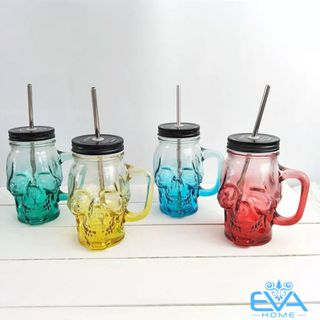 ly Thuỷ Tinh Có Quai Hình Đầu Lâu 450 Ml Nhiều Màu