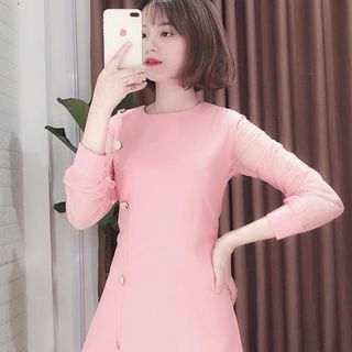 ĐẦM DỰ TIỆC TAY LƯỚI PHỐI NÚT