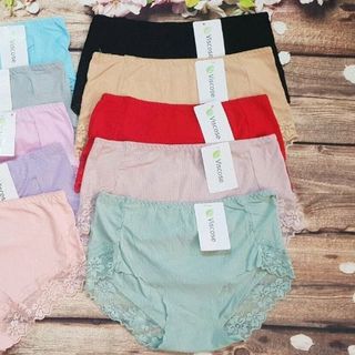 QTH251 - Quần lót cotton kẻ sọc lưng cao viền ren mông