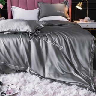 Bộ Chăn Ga Gối Lụa Màu Xám