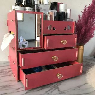 Kệ Gỗ Đựng Mỹ Phẩm 4 Ngăn Có Gương Cỡ Lớn