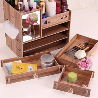 Kệ Gỗ Đựng Mỹ Phẩm 4 Ngăn Có Gương Cỡ Lớn