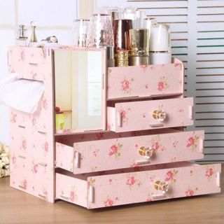 Kệ Gỗ Đựng Mỹ Phẩm 4 Ngăn Có Gương Cỡ Lớn