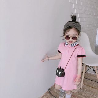 váy xuông cổ kẻ bé gái