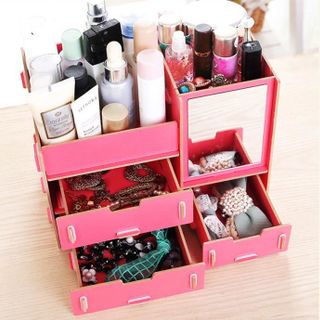 Kệ Gỗ Đựng Mỹ Phẩm 3 Ngăn Có Gương Cỡ Nhỏ