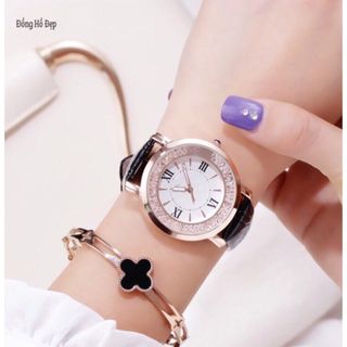 ĐỒNG HỒ NỮ DÂY DA QUART 093 ĐÁ XOAY