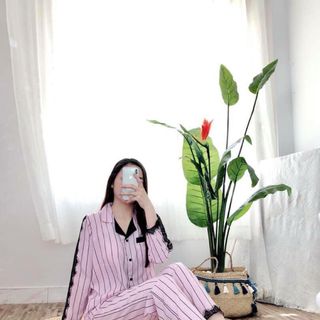 Sét bộ satin ren tay dài quần dài