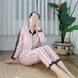 Sét bộ satin ren tay dài quần dài