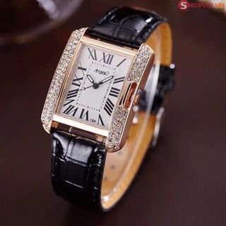 AH570- Đồng hồ đính đá dây da siêu sang chảnh