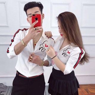 áo sơ mi đôi phi lụa LOVE giá sỉ