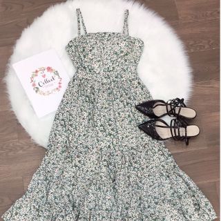 đầm maxi 2 dây nhiều tầng