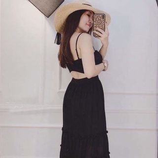 đầm maxi 2 dây nhiều tầng