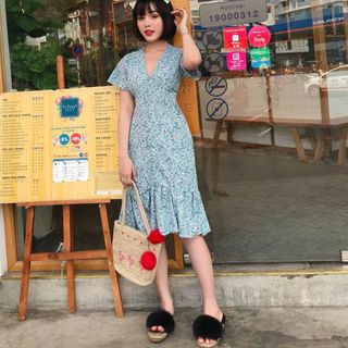 Đầm body hoa nhí đuôi cá phong cách Hàn Quốc