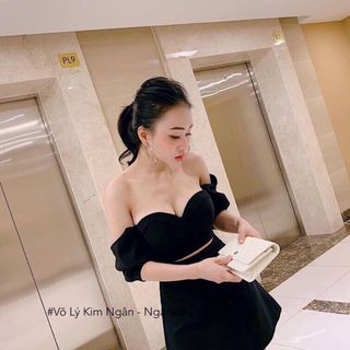 Set áo trễ vai nút bọc