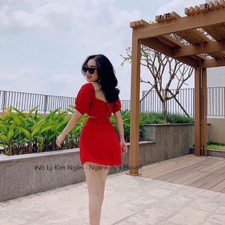 Set áo trễ vai nút bọc