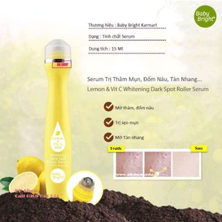 Cây lăn trị thâm mụn Baby Bright Lemon VitC Whitening Dark Spot Roller Serum 15ml