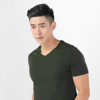 Áo thun nam cổ tròn 100 cotton màu rêu đậm giá sỉ