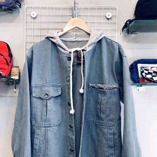 Áo khoác jean nam có nón mũ thun nỉ