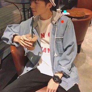 Áo khoác jean nam có nón mũ thun nỉ