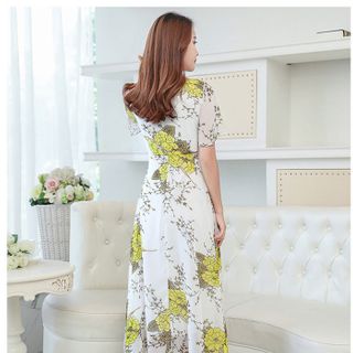ĐẦM HOA DÁNG DÀI XOÈ CỔ V HND1507 - 255